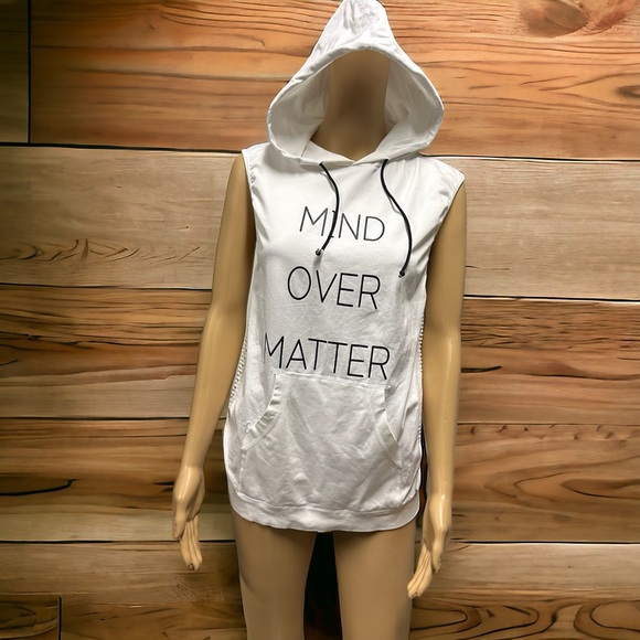 Soho Sport White Sleeveless Pullover Kangaroo Pocket Mesh Back Hooded Top Large - Picture 11 of 14